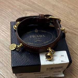 Prada Brown Leather Bracelet with Gold Accents